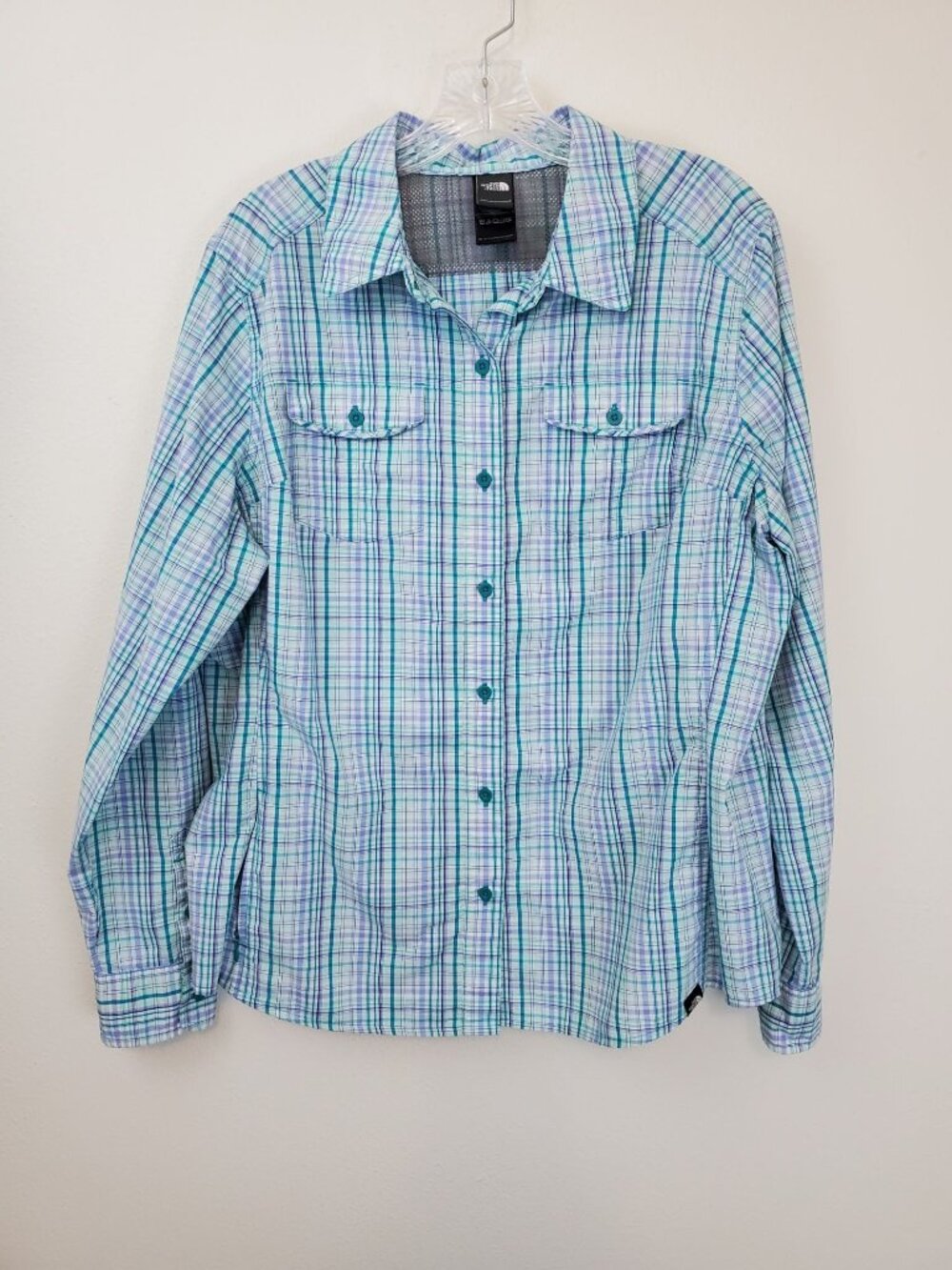 The North Face women's plaid long-sleeve hiking shirt